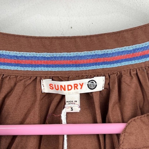 NWT SUNDRY Brown Raglan Cotton Woven Henley Dress Womens Size 3 US: L - Picture 8 of 9